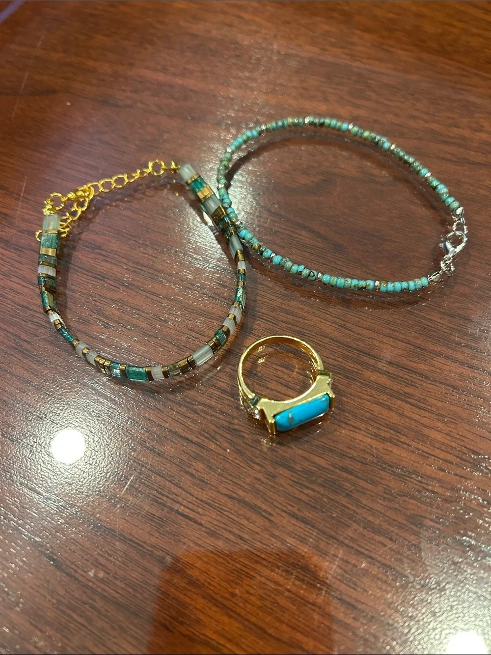 Costume jewelry with Turquoise Stone and Turquoise Beaded Bracelets